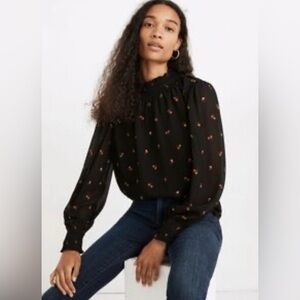 Madewell Georgette Smocked Mockneck Top Size small